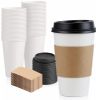 disposable white paper coffee cup with black lid kraft sleeve